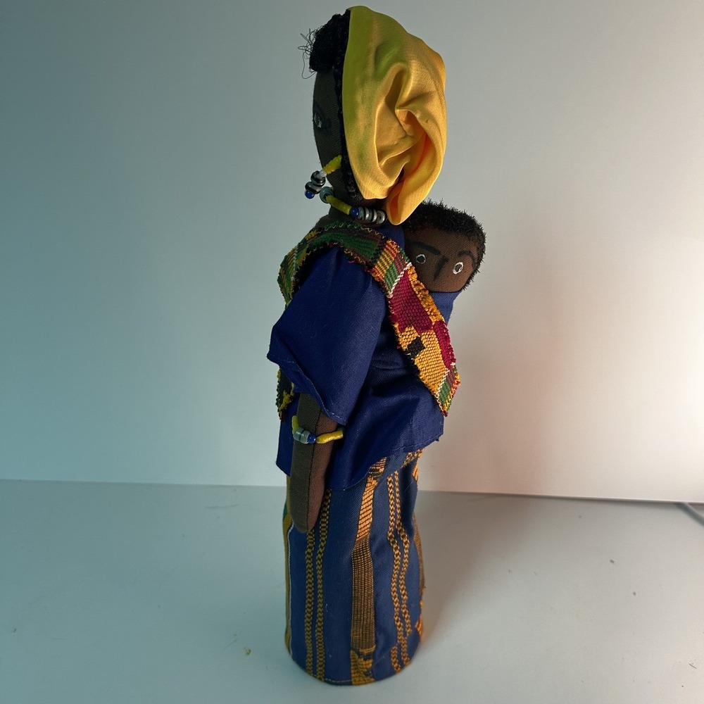 Vintage African American Folk Art Doll w/ baby, Cloth Rag Doll w/ BASE‎  #0054